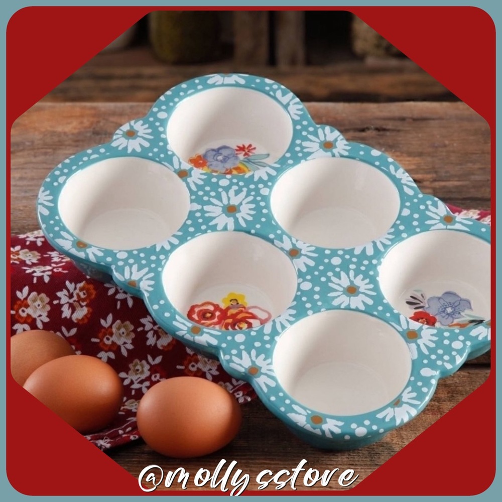 2017 🌸 New Pioneer Woman Flea Market “Blue Daisy” Cupcake Baking Pan, 10.5”